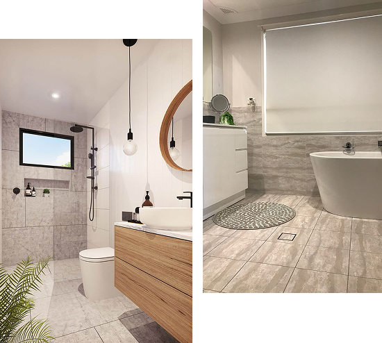 Modern bathroom with walk-in shower and freestanding bathtub